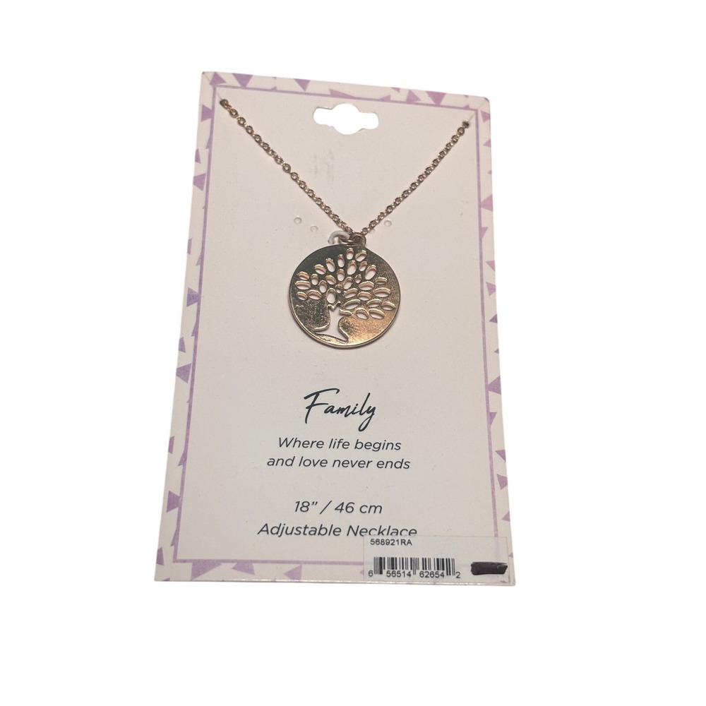 Family Tree Necklace 18 Inch‎ Adjustable Gold Tone Inspirational Quote